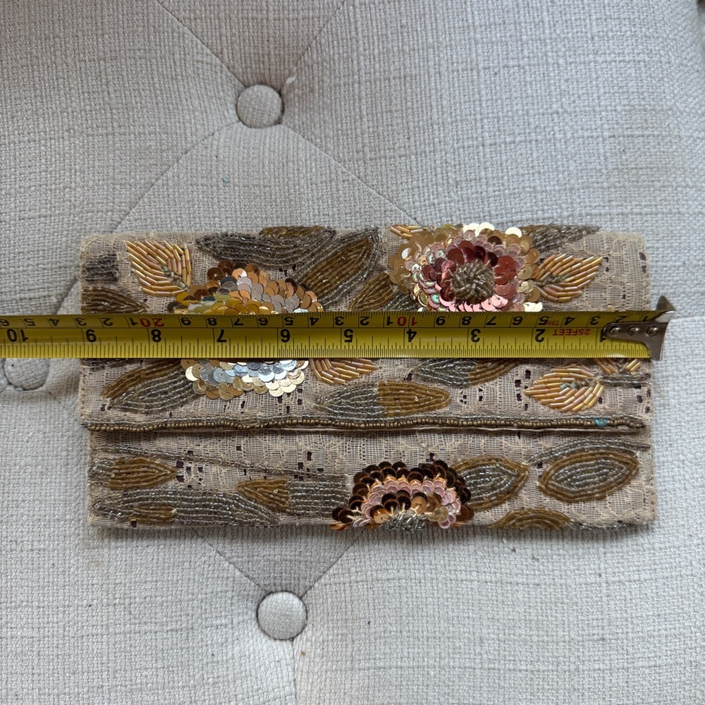 Beaded Floral Sequin Clutch - Neutral Gold & Pink - Picture 2 of 6